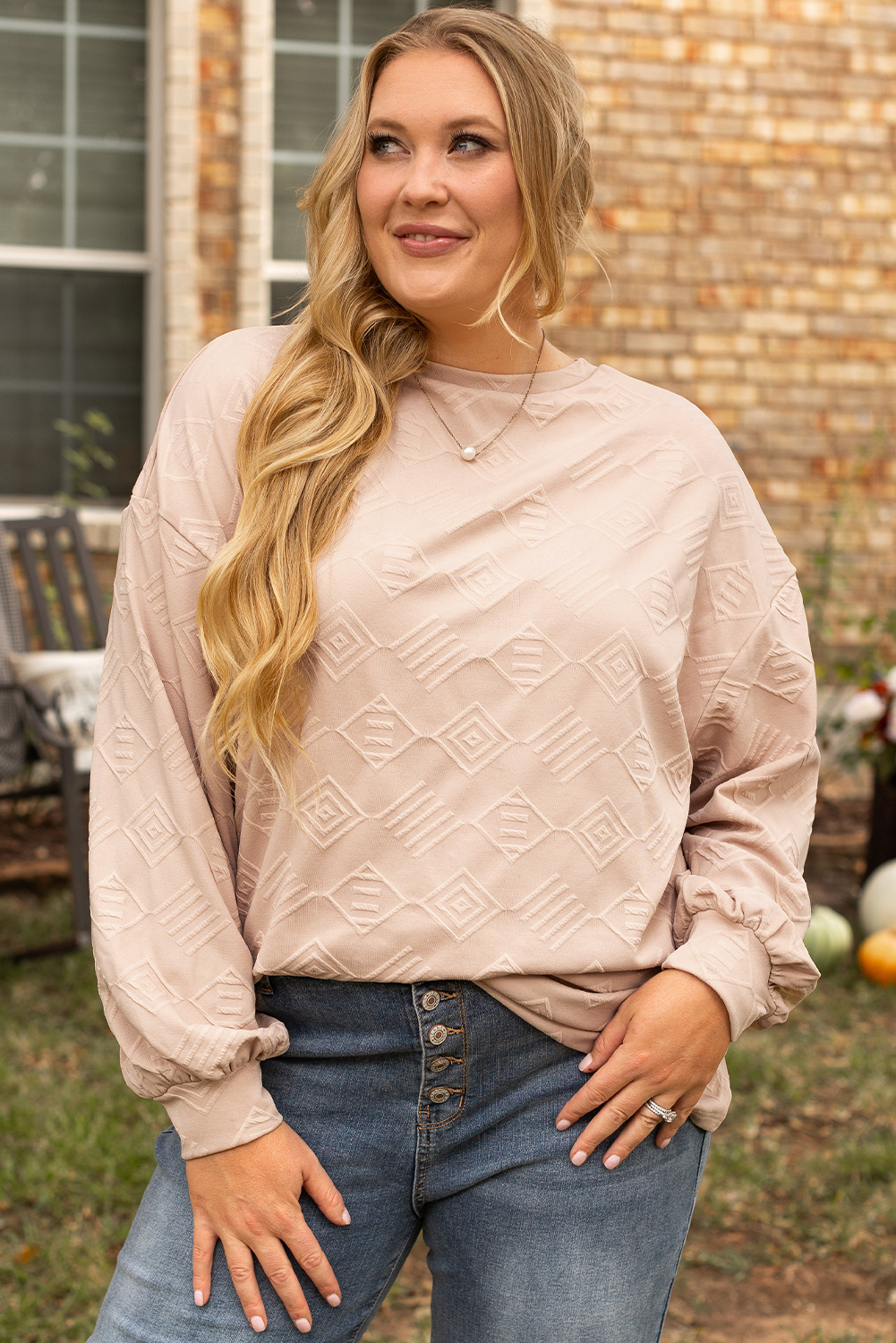 Trendy Plus Size Crew Neck Sweatshirt for Fall & Autumn - Drop Shoulder Design - Detail View 7 Trendy Plus Size Crew Neck Sweatshirt for Fall & Autumn - Drop Shoulder Design - Detail View 7