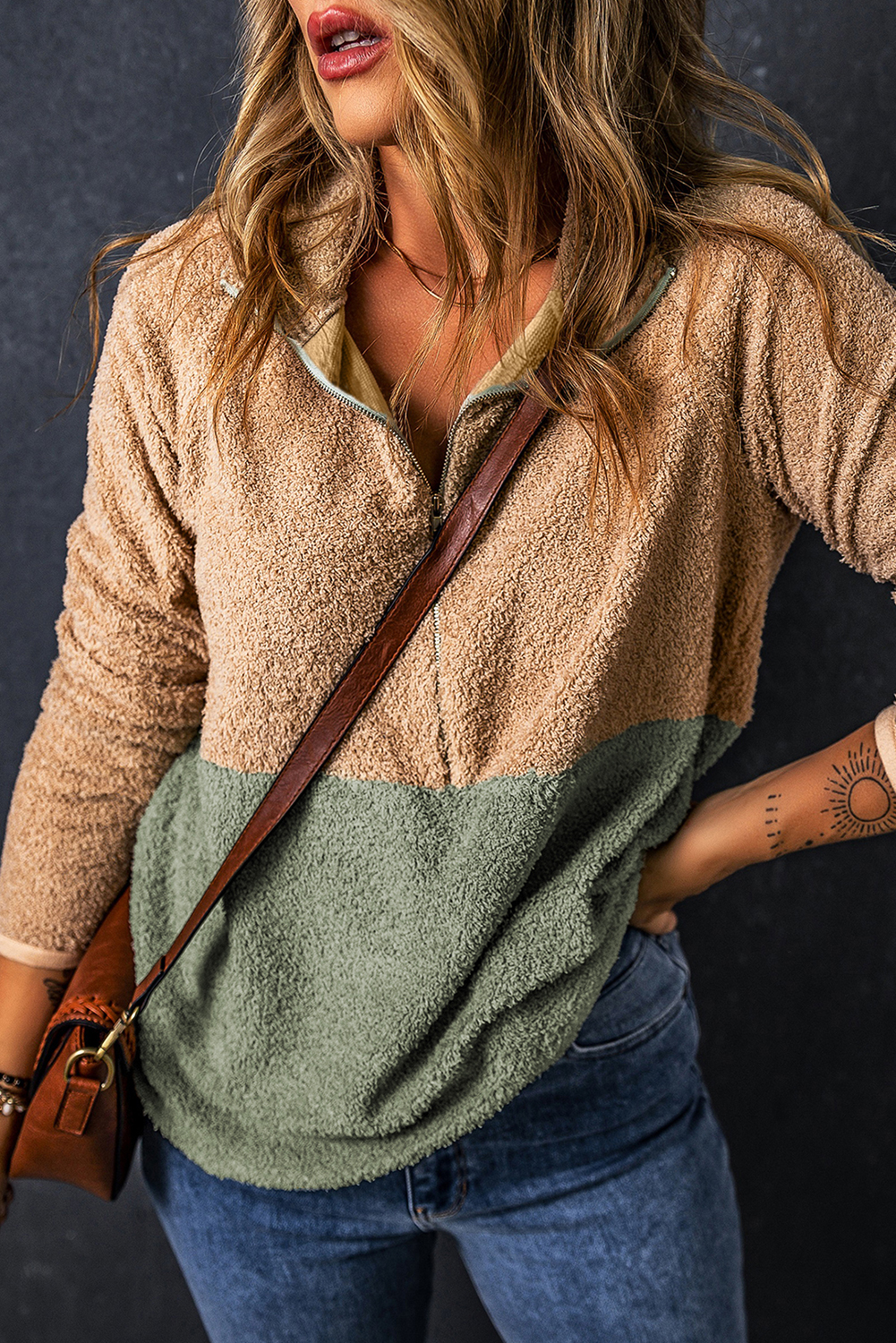 Women's Cozy Fleece Sweatshirt, Long Sleeve Zipper Pullover - Detail View 6 Women's Cozy Fleece Sweatshirt, Long Sleeve Zipper Pullover - Detail View 6