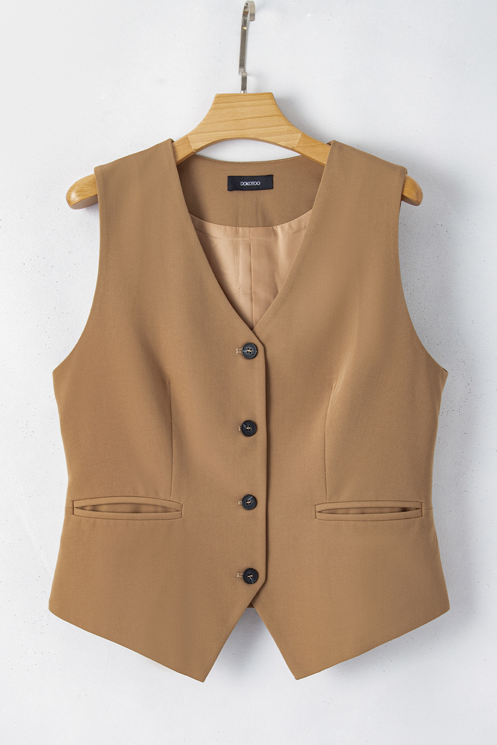 Women's Chestnut Solid Color V Neck Suit Vest - Detail View 6 Women's Chestnut Solid Color V Neck Suit Vest - Detail View 6