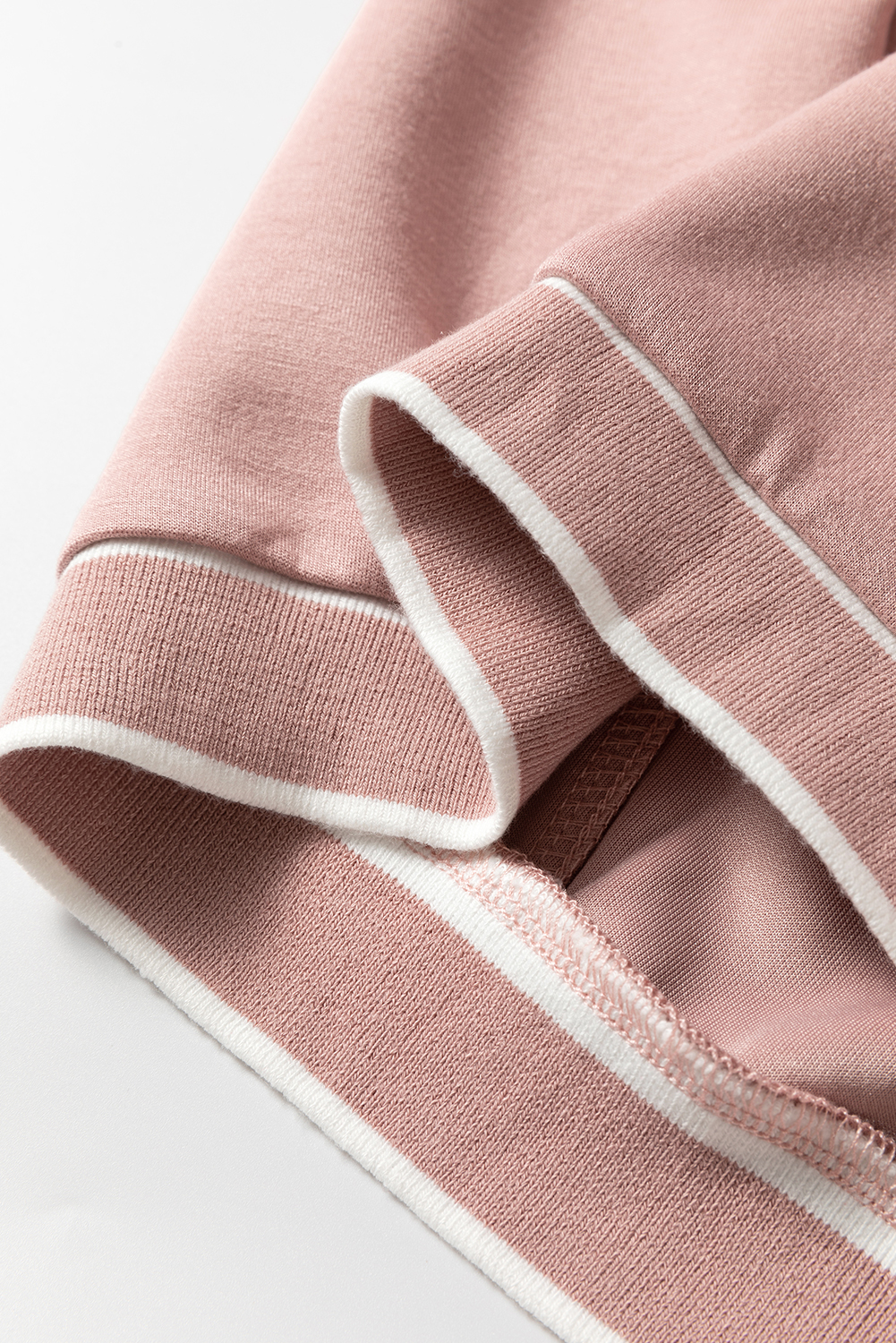 Women's Pink Stripe Contrast Trim V Neck Buttoned Front Pocketed Knit Cardigan - Detail View 9 Women's Pink Stripe Contrast Trim V Neck Buttoned Front Pocketed Knit Cardigan - Detail View 9
