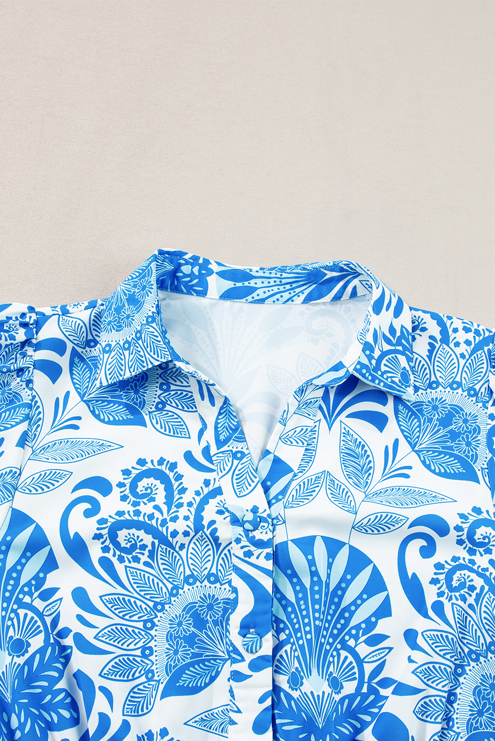 Versatile Blue Floral Mini Dress with Button Front and Adjustable Waist - Detail View 8 Versatile Blue Floral Mini Dress with Button Front and Adjustable Waist - Detail View 8