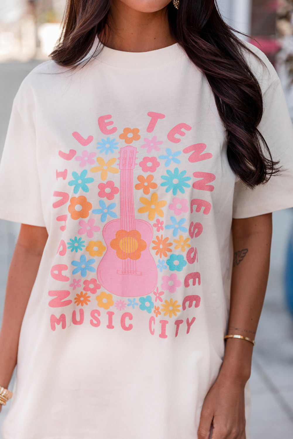 Casual Round Neck Graphic Shirt, Women's Floral Nashville Top - Detail View 6 Casual Round Neck Graphic Shirt, Women's Floral Nashville Top - Detail View 6