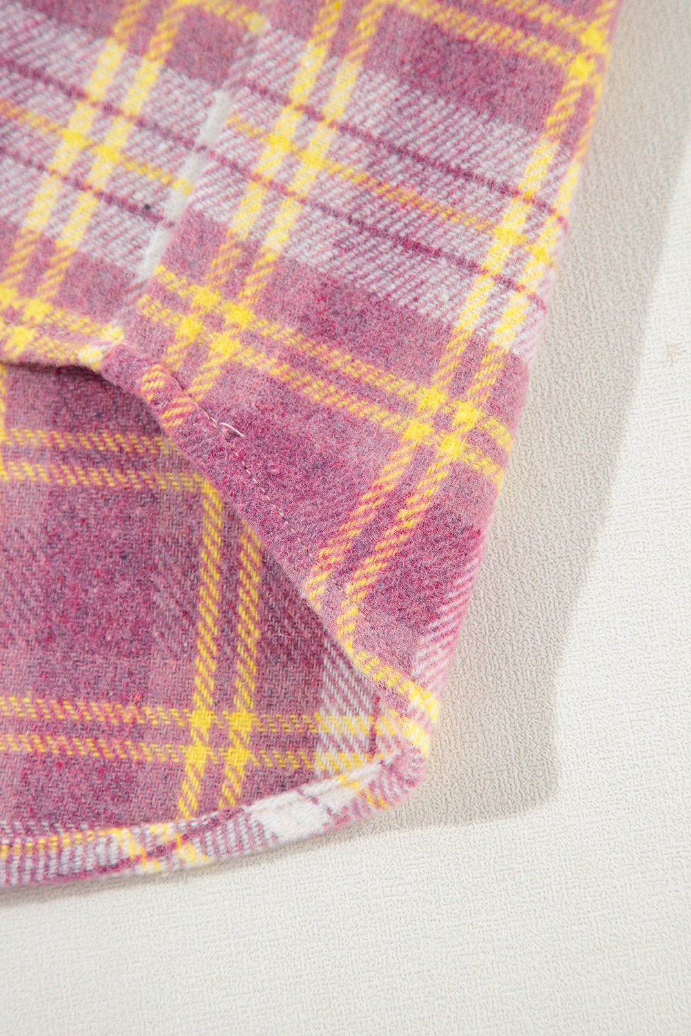 Versatile Women's Casual Shacket - Pink Plaid Print, Long Sleeve - Detail View 13 Versatile Women's Casual Shacket - Pink Plaid Print, Long Sleeve - Detail View 13
