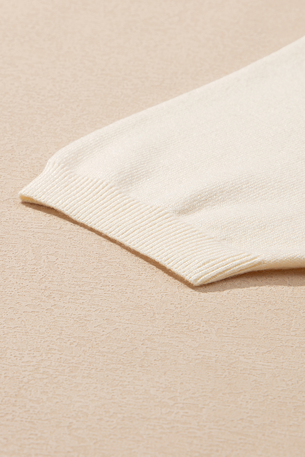 Beige Knit Floral Sweater, Elegant Round Neck Daily Top - Detail View 11 Beige Knit Floral Sweater, Elegant Round Neck Daily Top - Detail View 11