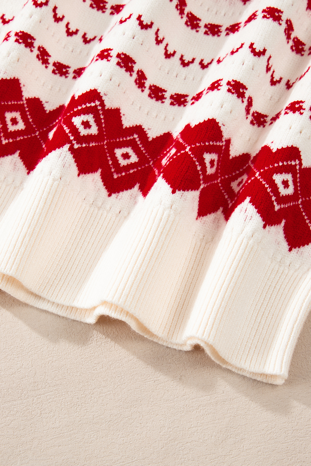 Cozy Geometric Pattern Sweater - White Crew Neck with Long Sleeves - Detail View 10 Cozy Geometric Pattern Sweater - White Crew Neck with Long Sleeves - Detail View 10