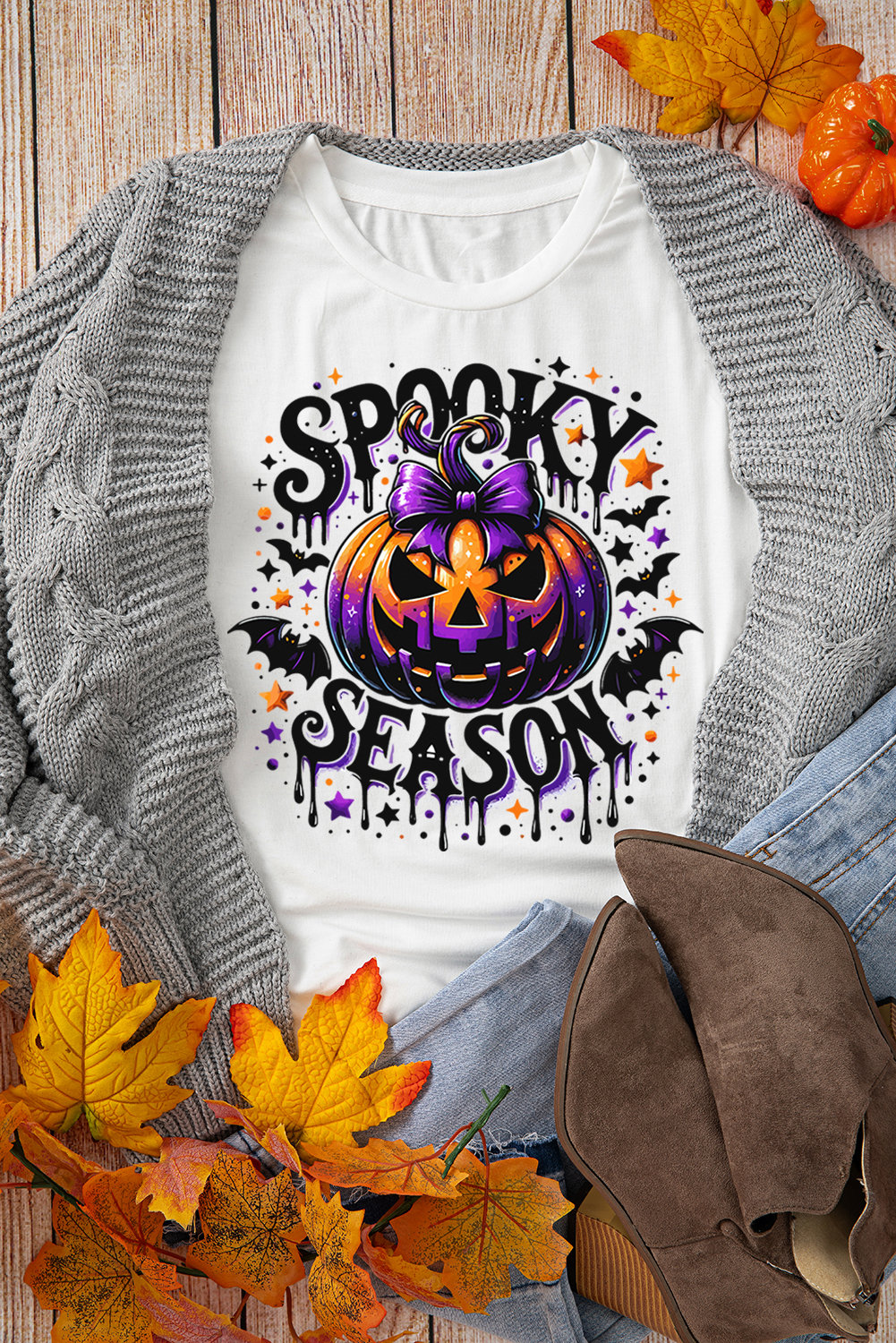Add a Touch of Spooky Chic to Your Halloween Outfit - White Graphic Tee - Detail View 3 Add a Touch of Spooky Chic to Your Halloween Outfit - White Graphic Tee - Detail View 3