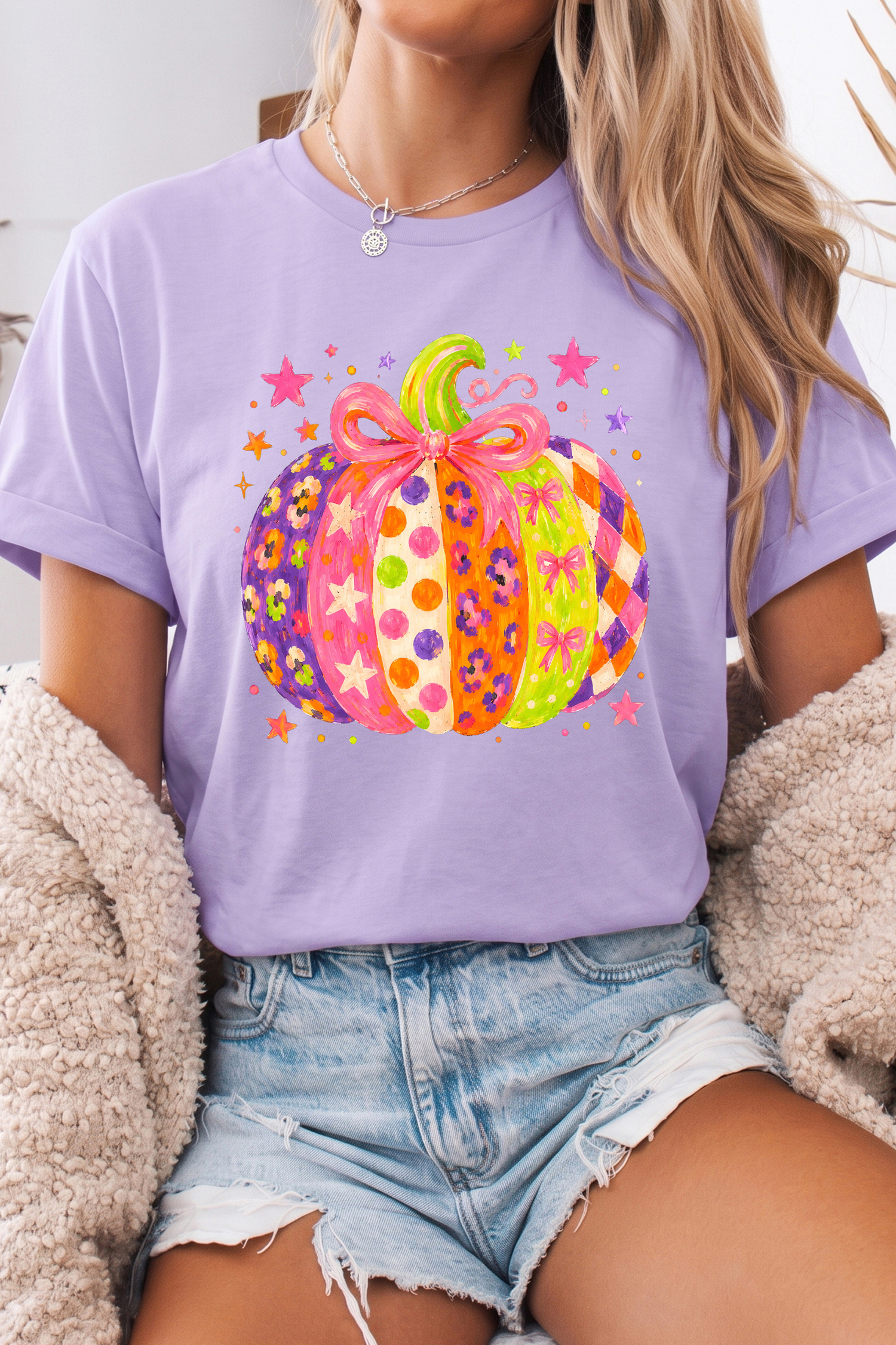 Soft Cotton Blend Pumpkin Tee, Cozy Casual Crewneck - Detail View 6 Soft Cotton Blend Pumpkin Tee, Cozy Casual Crewneck - Detail View 6