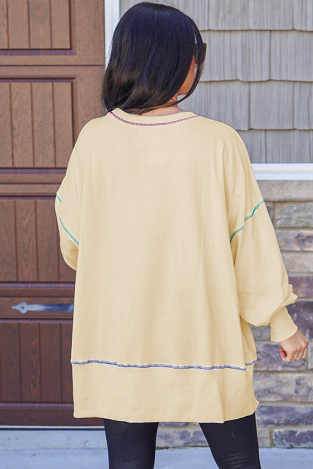 Women's Split Hem Baggy Sweatshirt, Relaxed Daily Pullover - Detail View 3 Women's Split Hem Baggy Sweatshirt, Relaxed Daily Pullover - Detail View 3