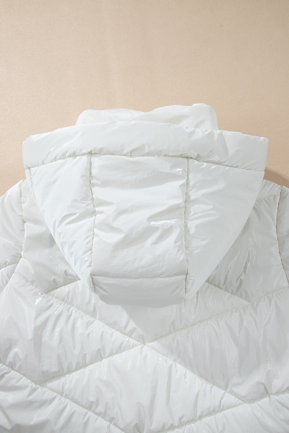 Stylish and Warm Quilted Puffer Coat with Drawstring Hood - White - Detail View 14 Stylish and Warm Quilted Puffer Coat with Drawstring Hood - White - Detail View 14