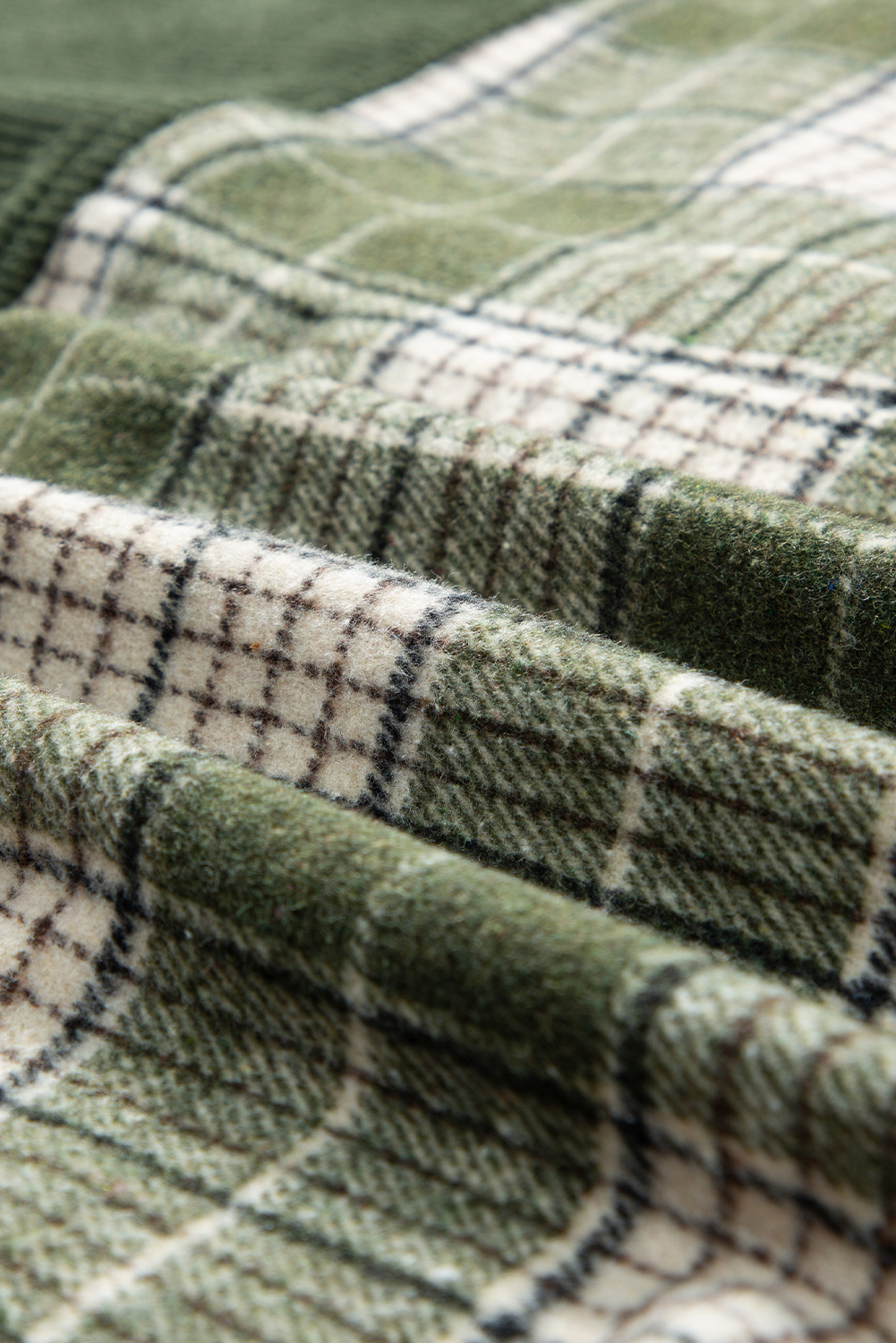 Women's Blackish Green Snap Buttons Colorblock Plaid Shacket - Detail View 16 Women's Blackish Green Snap Buttons Colorblock Plaid Shacket - Detail View 16