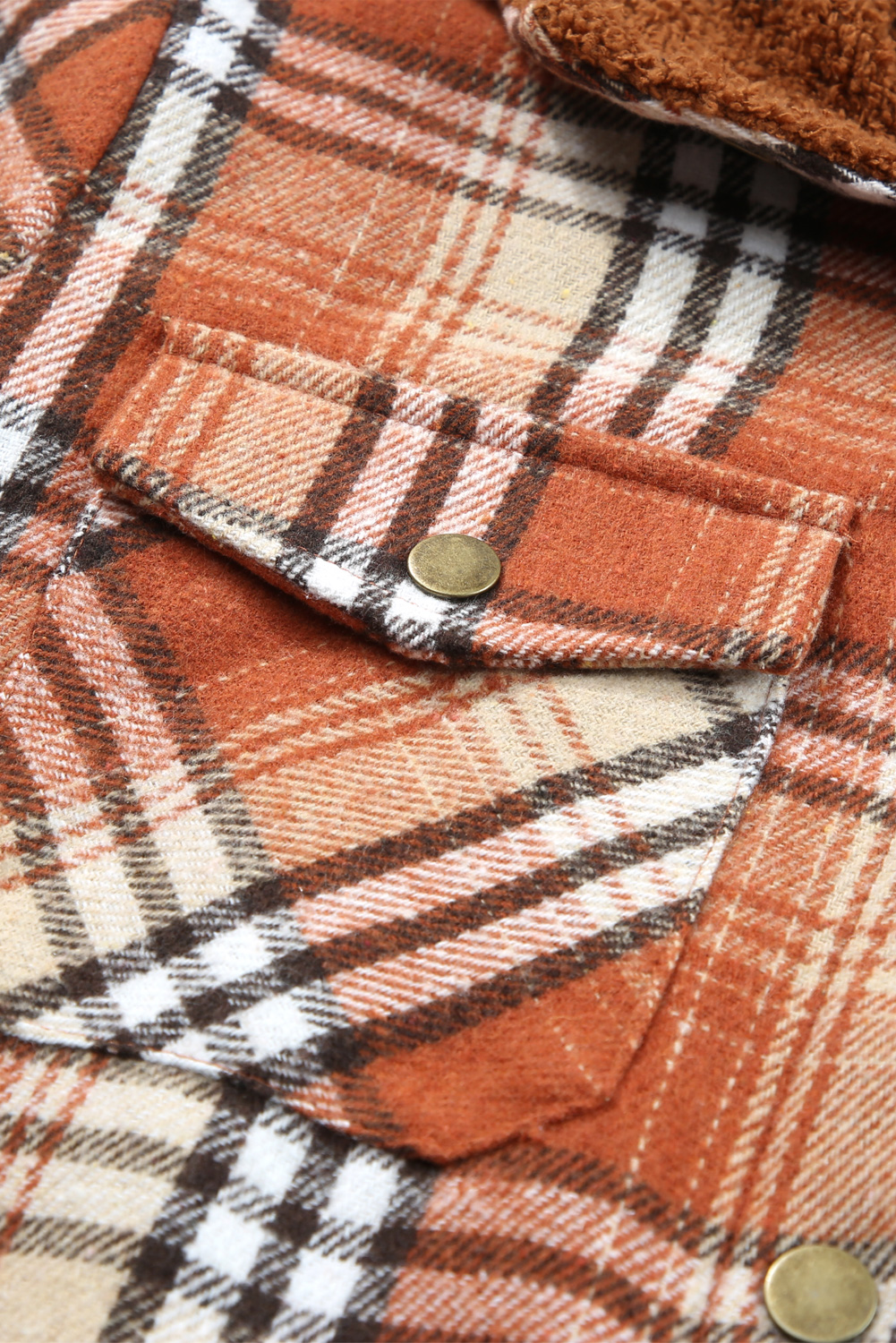 Sherpa Lined Plaid Jacket, Long Sleeve Daily Casual Shacket - Detail View 12 Sherpa Lined Plaid Jacket, Long Sleeve Daily Casual Shacket - Detail View 12