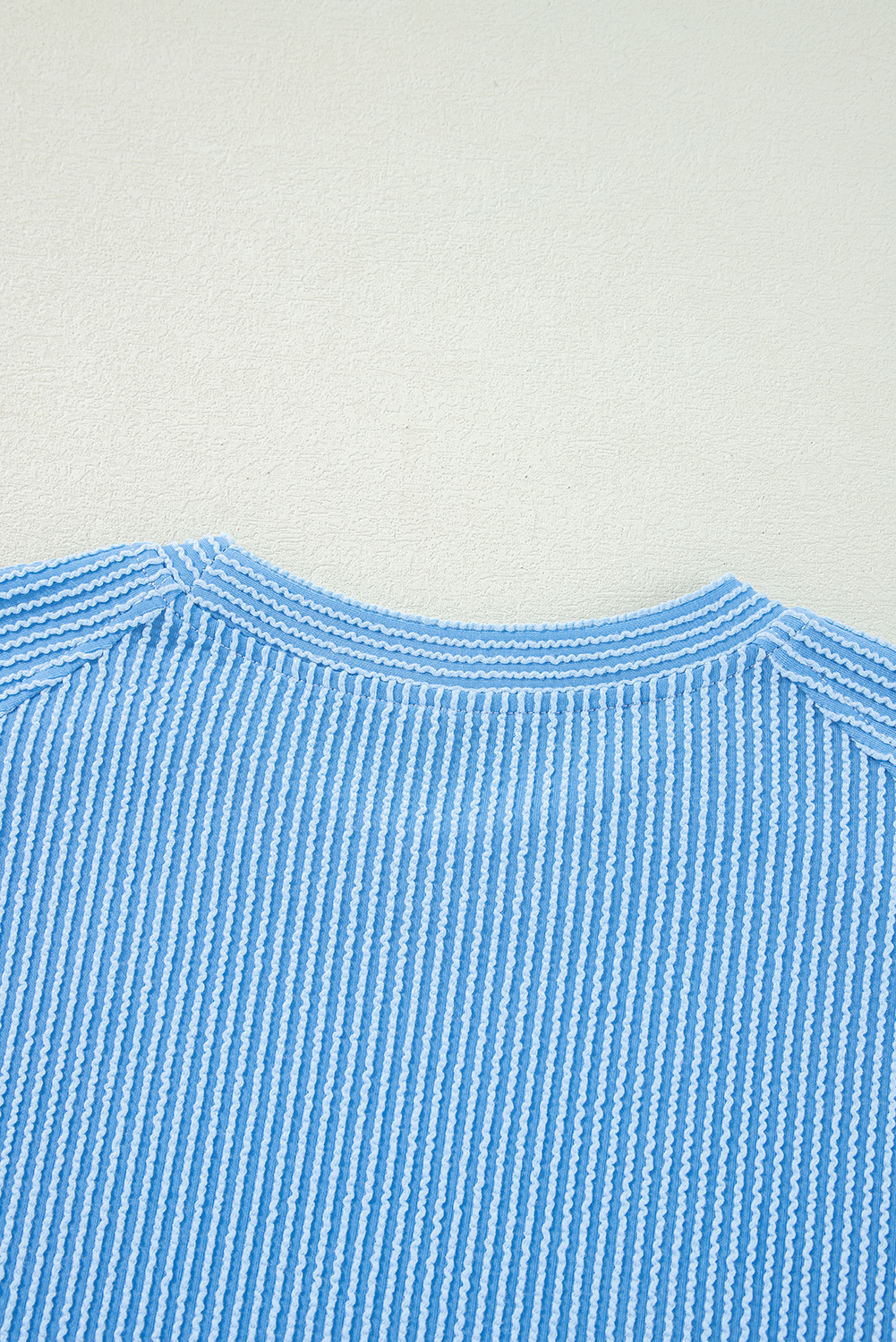 Women's Two-Piece Set, Blue Outfit, Corded Knit Fabric, Short Sleeve T-Shirt, Wide Leg Pants, Casual Wear, Comfortable Fit, Solid Color, Summer Style, Coordinated Outfit, High Waist Design, Versatile Fashion, Daily Wear, Stylish Combo - Detail View 8 Women's Two-Piece Set, Blue Outfit, Corded Knit Fabric, Short Sleeve T-Shirt, Wide Leg Pants, Casual Wear, Comfortable Fit, Solid Color, Summer Style, Coordinated Outfit, High Waist Design, Versatile Fashion, Daily Wear, Stylish Combo - Detail View 8