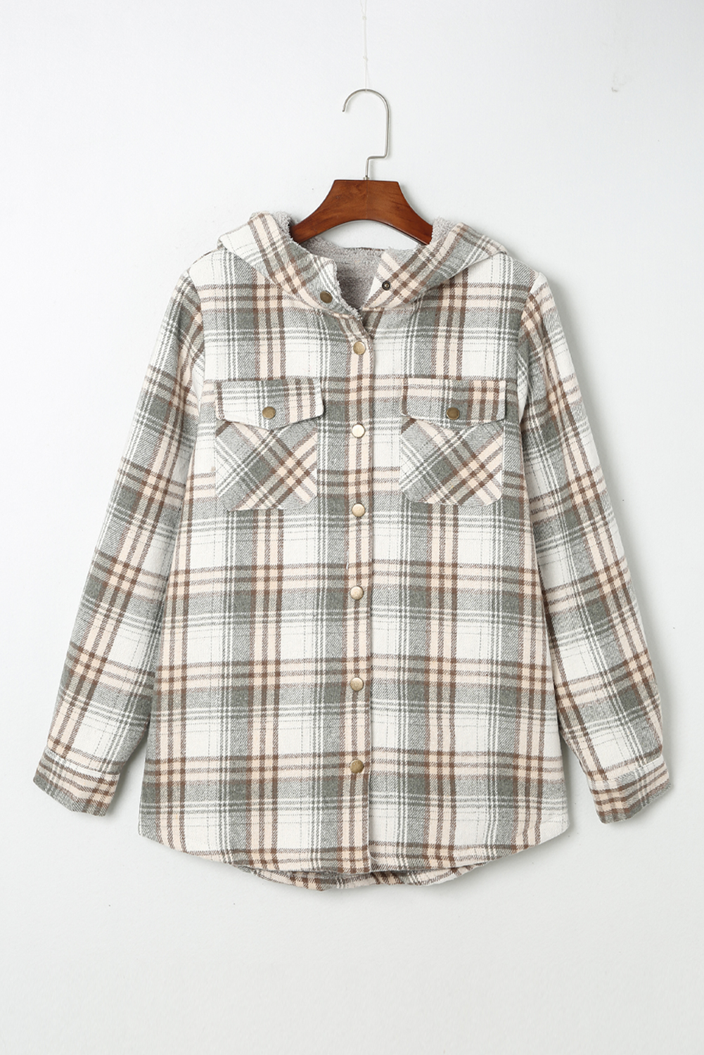 Casual Hooded Shacket, Women's Plaid Button Down Outerwear - Detail View 5 Casual Hooded Shacket, Women's Plaid Button Down Outerwear - Detail View 5