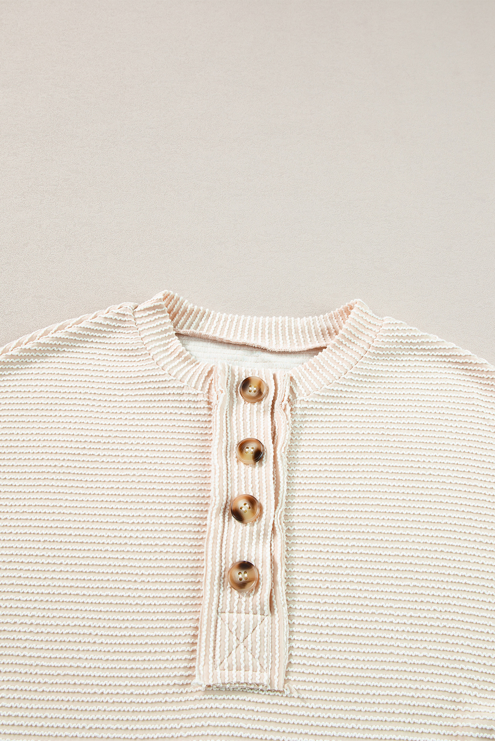 Comfortable and Stylish Apricot Corded Textured Sweatsuit with Lantern Sleeves - Detail View 8 Comfortable and Stylish Apricot Corded Textured Sweatsuit with Lantern Sleeves - Detail View 8