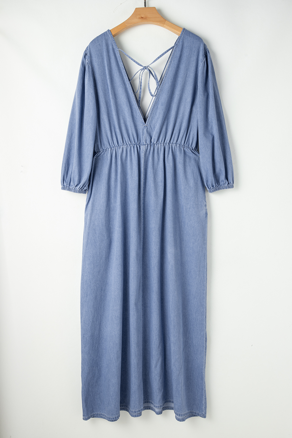 Classic High Waist Maxi Dress - Soft Chambray Fabric and Flattering Silhouette - Detail View 3 Classic High Waist Maxi Dress - Soft Chambray Fabric and Flattering Silhouette - Detail View 3