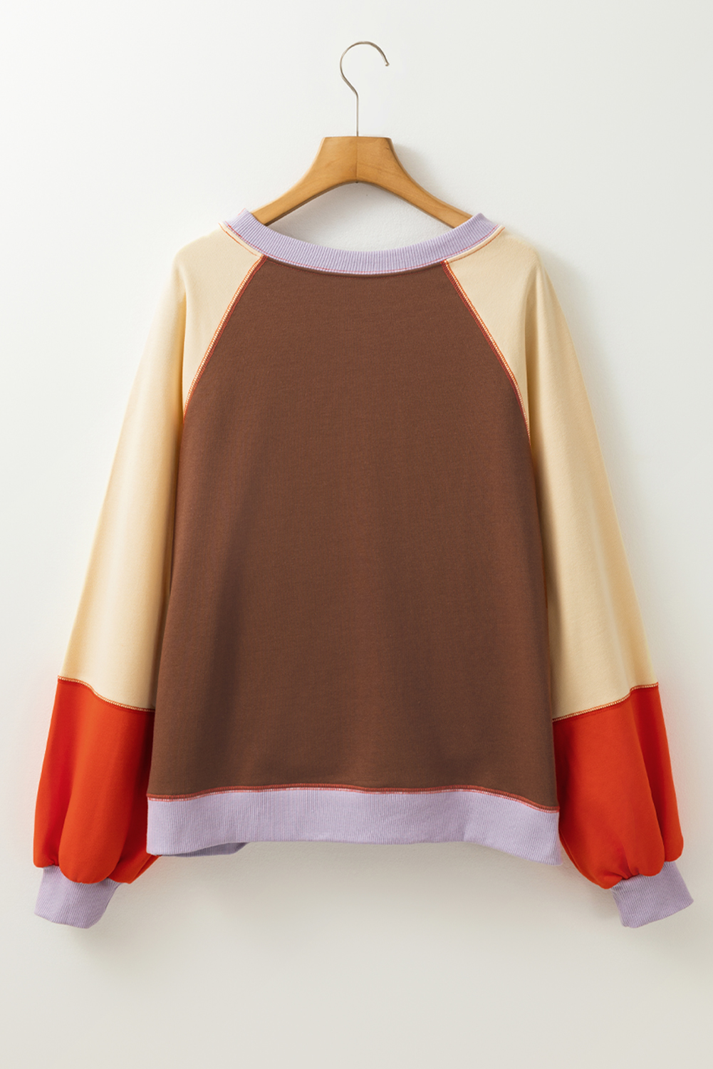 Women's Top, Orange Color Block, Raglan Sleeve, Loose Fit, Long Sleeve, Casual Style, Side Slits, Comfortable, Daily Wear, Fashion Blouse, Fall Fashion, Shift Silhouette, Stylish Design, Tops, Long Sleeve Tops - Detail View 4 Women's Top, Orange Color Block, Raglan Sleeve, Loose Fit, Long Sleeve, Casual Style, Side Slits, Comfortable, Daily Wear, Fashion Blouse, Fall Fashion, Shift Silhouette, Stylish Design, Tops, Long Sleeve Tops - Detail View 4