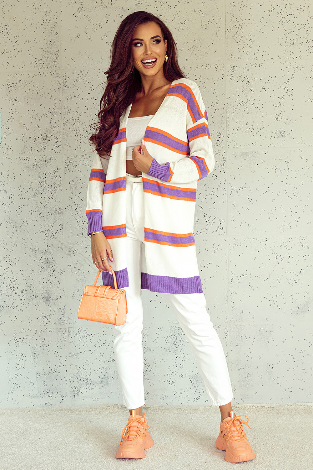Women's Striped Cardigan, Long Sleeve Open Front Knit Top - Detail View 7 Women's Striped Cardigan, Long Sleeve Open Front Knit Top - Detail View 7