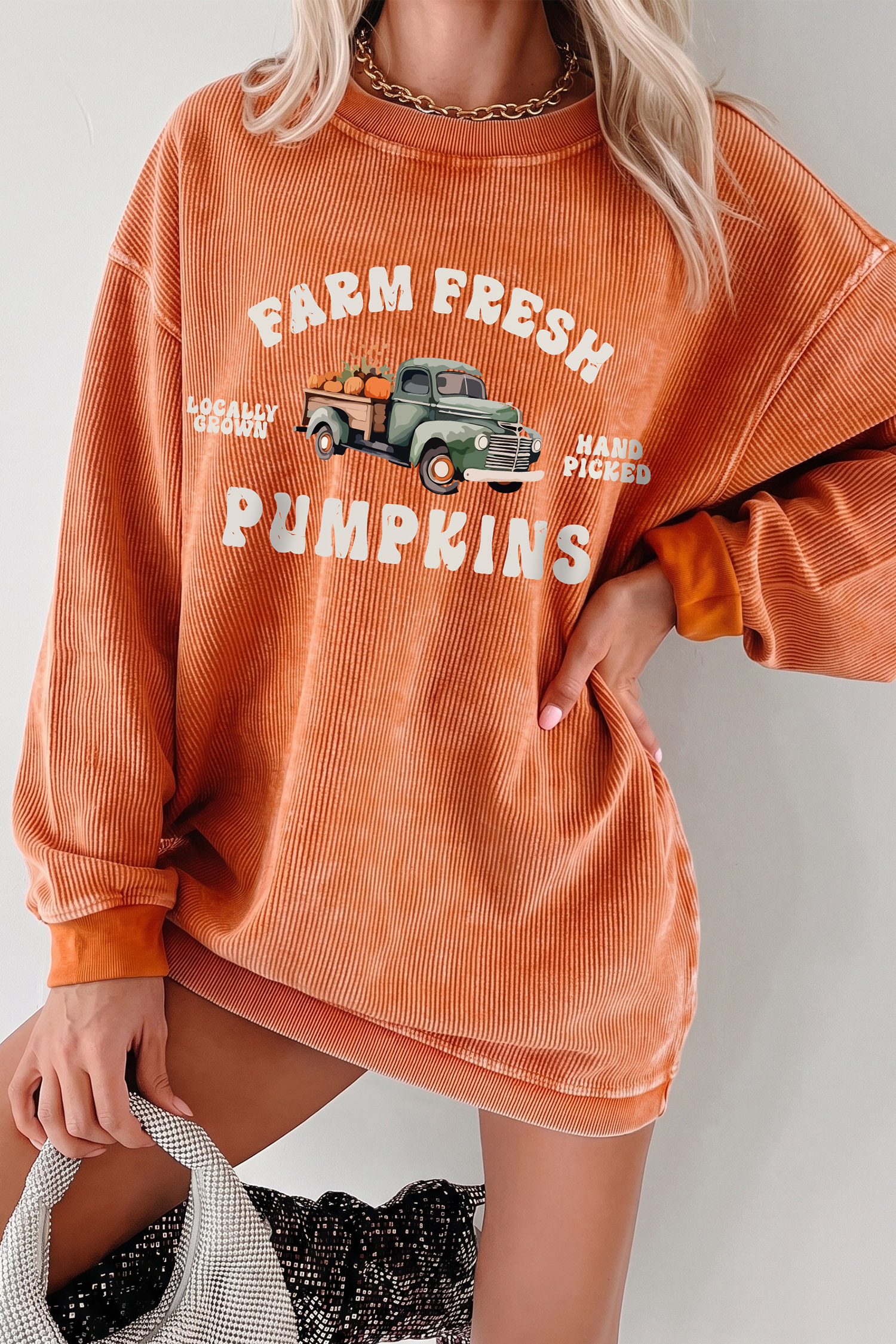 Autumn Graphic Crewneck Sweatshirt, Soft Ribbed Daily Pullover - Detail View 6 Autumn Graphic Crewneck Sweatshirt, Soft Ribbed Daily Pullover - Detail View 6