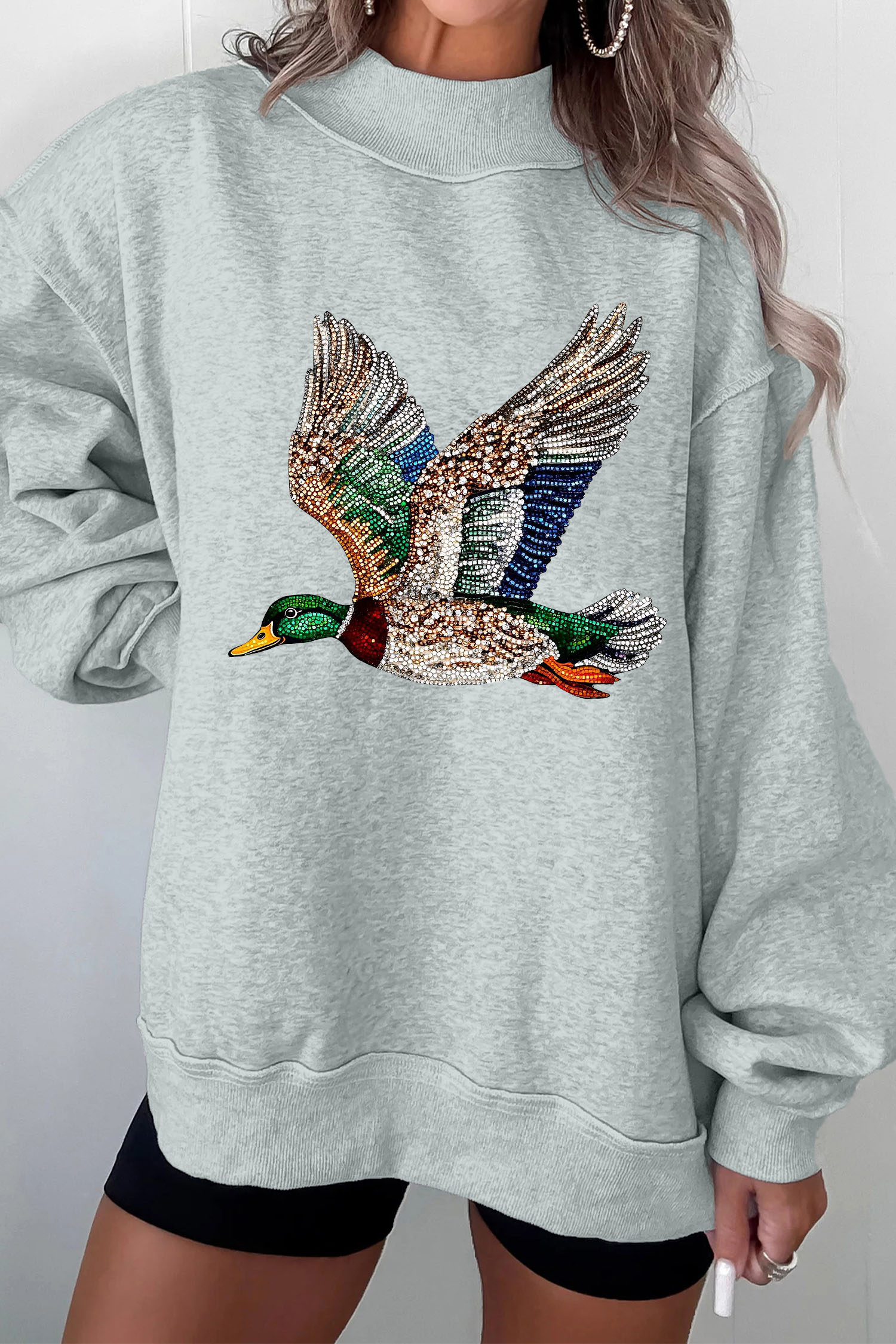 Casual Long Sleeve Pullover, Women's Western Mallard Graphic - Detail View 3 Casual Long Sleeve Pullover, Women's Western Mallard Graphic - Detail View 3