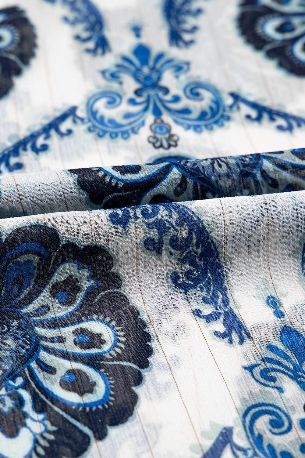Women's Shirt, Bohemian Style, Blue Tribal Pattern, Buttoned Front, Long Sleeve, Loose Fit, Casual, Daily Wear, Easy to Style, Relaxed Silhouette, Global Flair, Boho Chic, 100% Polyester - Detail View 15 Women's Shirt, Bohemian Style, Blue Tribal Pattern, Buttoned Front, Long Sleeve, Loose Fit, Casual, Daily Wear, Easy to Style, Relaxed Silhouette, Global Flair, Boho Chic, 100% Polyester - Detail View 15