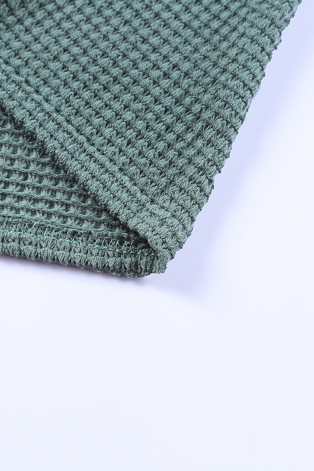 Women's Green Waffle Knit Drop Shoulder Long Sleeve Top - Detail View 11 Women's Green Waffle Knit Drop Shoulder Long Sleeve Top - Detail View 11