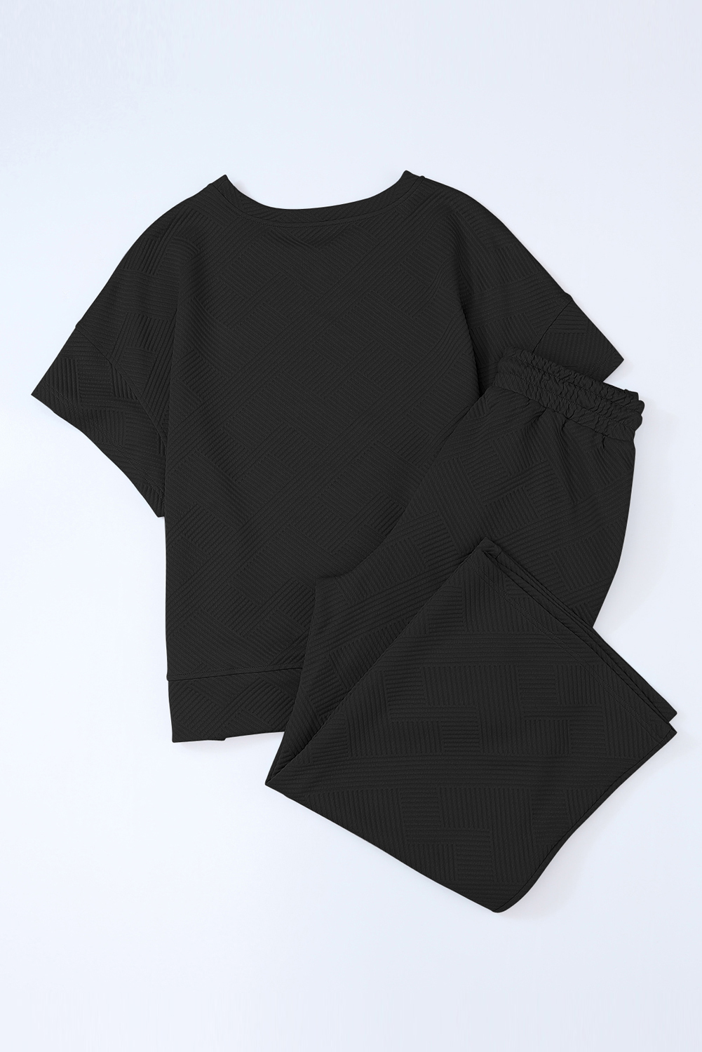 Women's Textured Loungewear Set, Casual Black Two Piece Outfit - Detail View 7 Women's Textured Loungewear Set, Casual Black Two Piece Outfit - Detail View 7