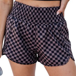 Women's Brown Leopard High Waisted Athletic Shorts - Main View