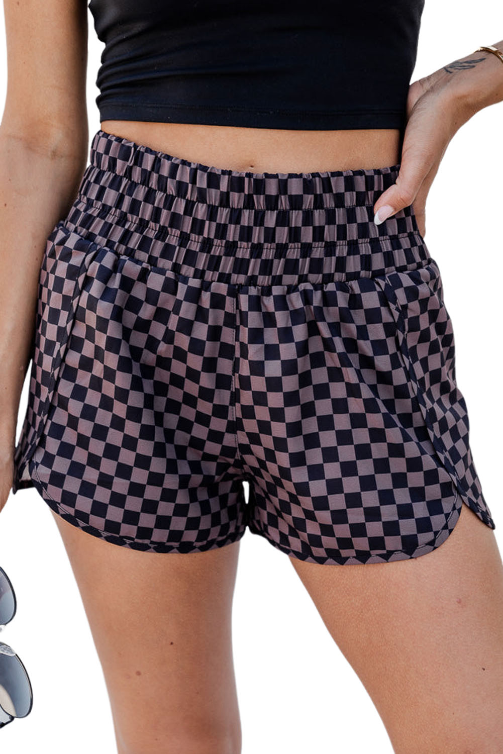 Women's Brown Leopard High Waisted Athletic Shorts - Main View Women's Brown Leopard High Waisted Athletic Shorts - Main View