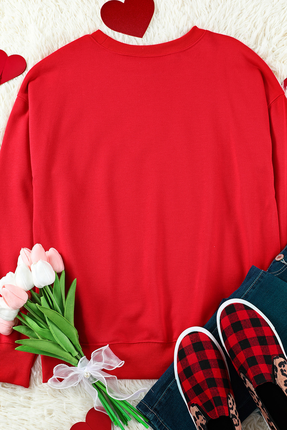 Women's XOXO Heart Sweatshirt, Casual Red Long Sleeve Top - Detail View 7 Women's XOXO Heart Sweatshirt, Casual Red Long Sleeve Top - Detail View 7