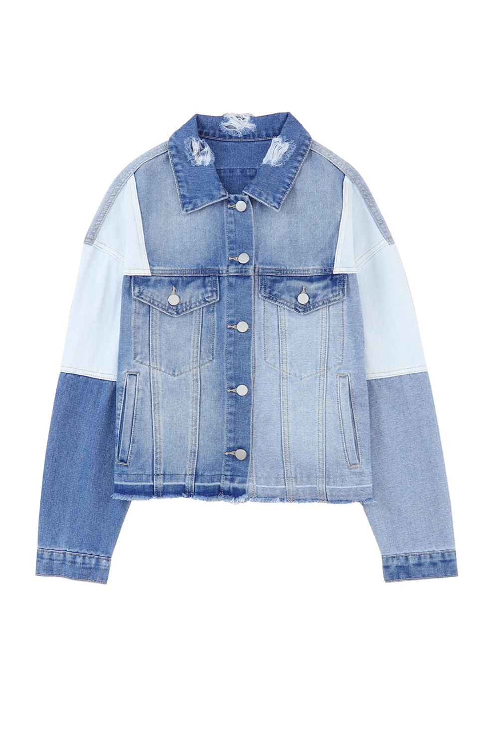 Women's Colorblock Denim Jacket, Casual Patchwork Outerwear - Detail View 7 Women's Colorblock Denim Jacket, Casual Patchwork Outerwear - Detail View 7