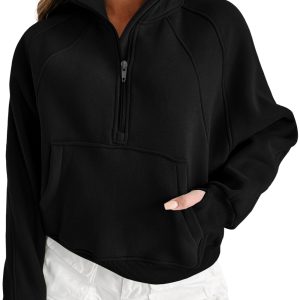 Women's Black Zip Up Stand Collar Ribbed Thumbhole Sleeve Sweatshirt - Main View