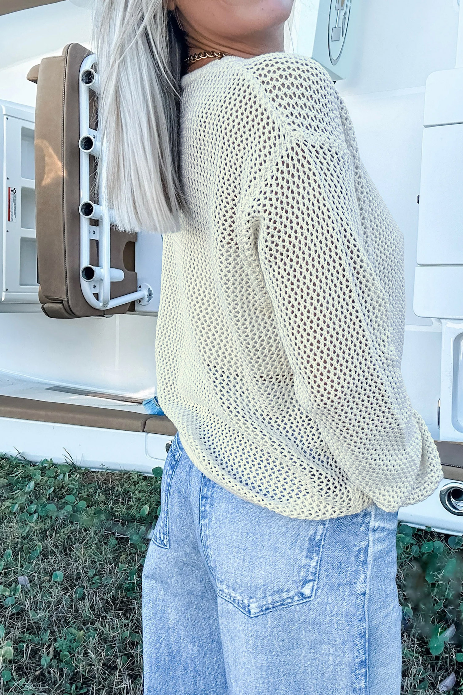 Women's Crochet Fish Knit Sweater, Beach Vacation Top - Detail View 5 Women's Crochet Fish Knit Sweater, Beach Vacation Top - Detail View 5