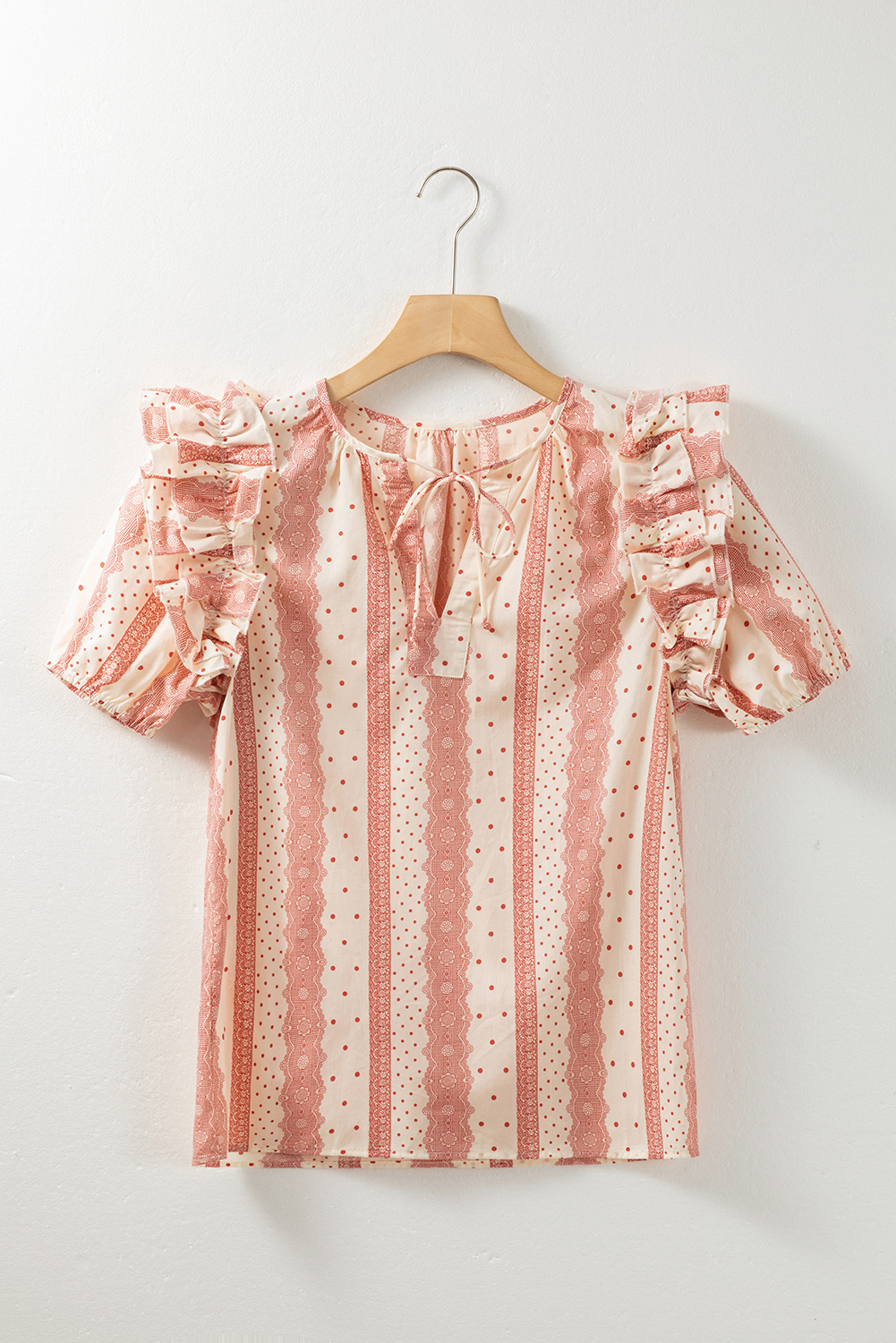 Women's Polka Dot Puff Sleeve Blouse, Vintage Style V Neck - Detail View 8 Women's Polka Dot Puff Sleeve Blouse, Vintage Style V Neck - Detail View 8