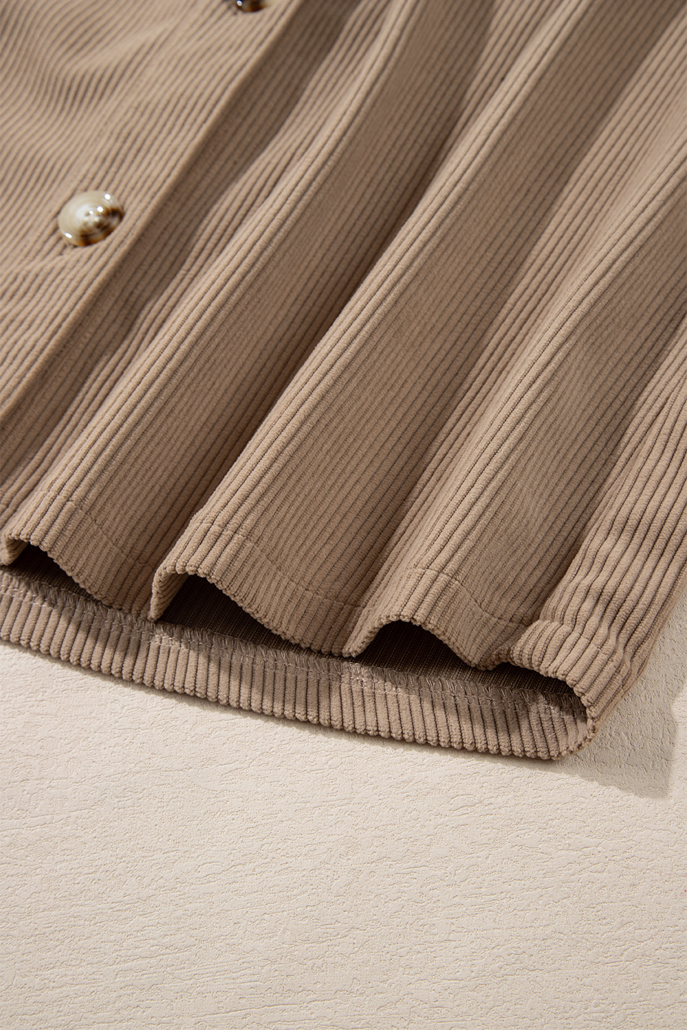 Women's Shacket, Pale Khaki, Corduroy, Hooded, Drawstring, Pockets, Long Sleeve, Casual Style, Solid Color, Winter Wear, Daily Occasions, Jackets, Outerwear - Detail View 10 Women's Shacket, Pale Khaki, Corduroy, Hooded, Drawstring, Pockets, Long Sleeve, Casual Style, Solid Color, Winter Wear, Daily Occasions, Jackets, Outerwear - Detail View 10