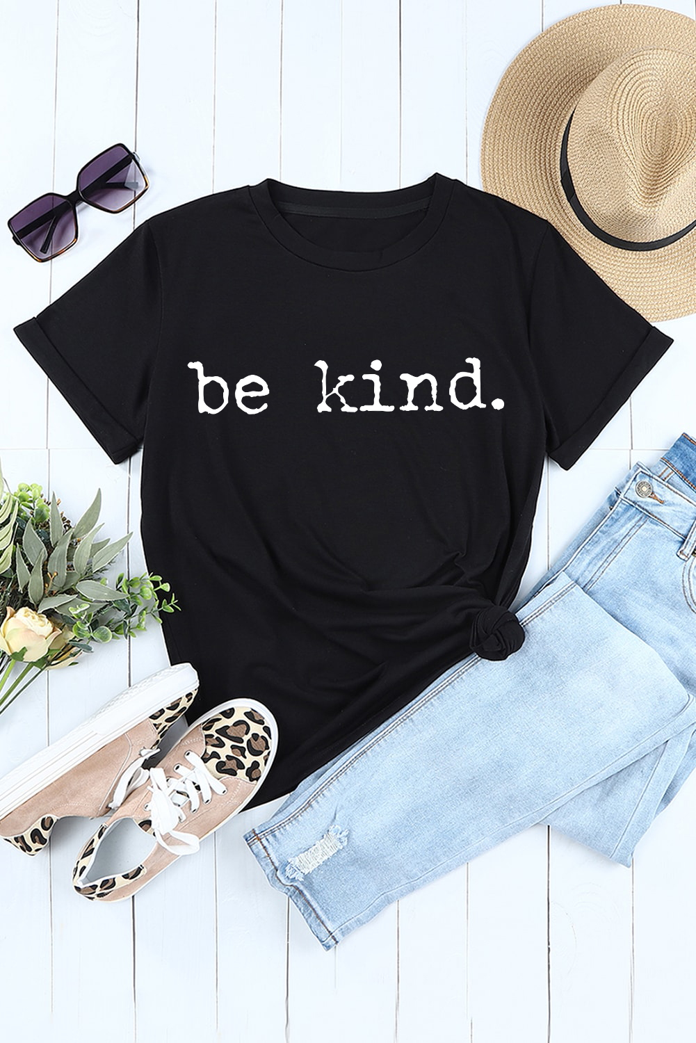 Graphic Letter Print Tee, Women's Round Neck Black Shirt - Detail View 2 Graphic Letter Print Tee, Women's Round Neck Black Shirt - Detail View 2