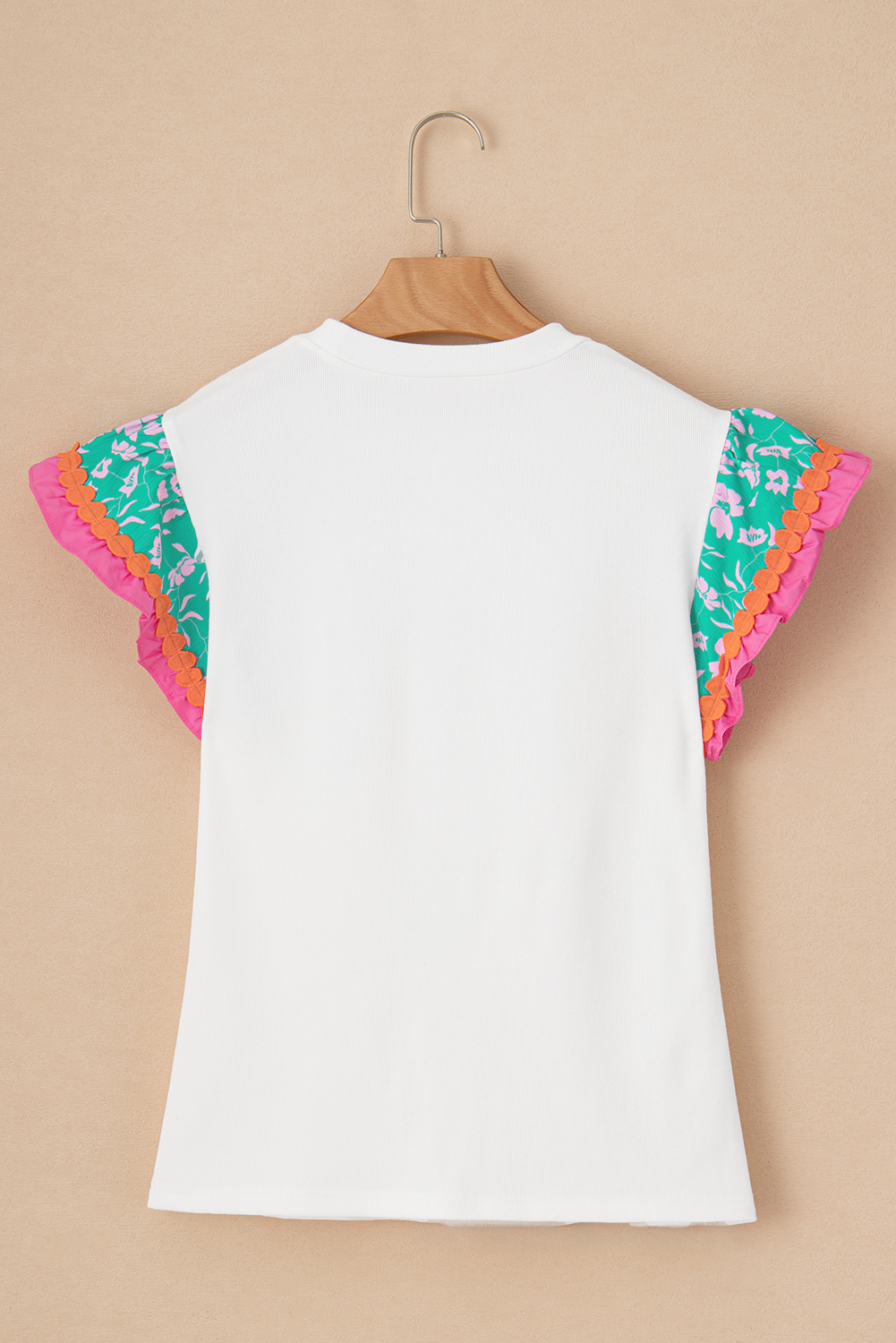 Women's Floral Ruffle Sleeve Top, Casual Round Neck Blouse - Detail View 10 Women's Floral Ruffle Sleeve Top, Casual Round Neck Blouse - Detail View 10