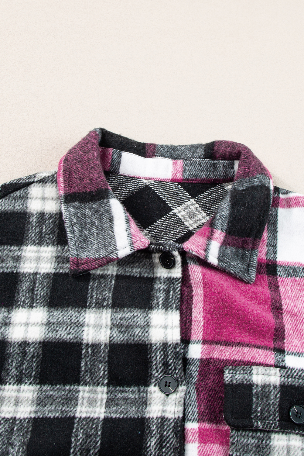 Casual Plaid Shacket with Colorblock Design - Black - Detail View 17 Casual Plaid Shacket with Colorblock Design - Black - Detail View 17