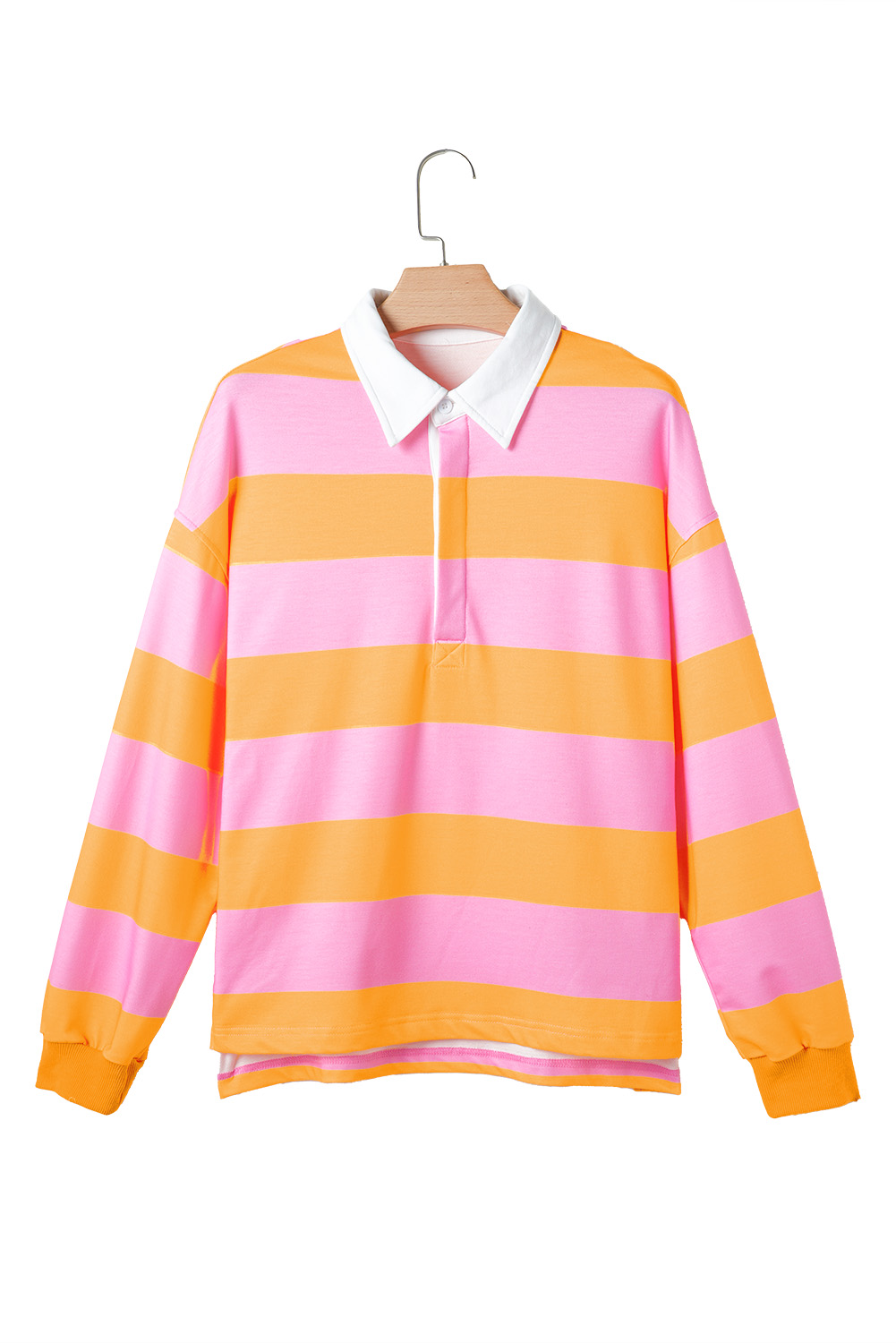 Chic Long Sleeve Striped Sweatshirt with Polo Collar - Versatile Fashion Essential - Detail View 6 Chic Long Sleeve Striped Sweatshirt with Polo Collar - Versatile Fashion Essential - Detail View 6