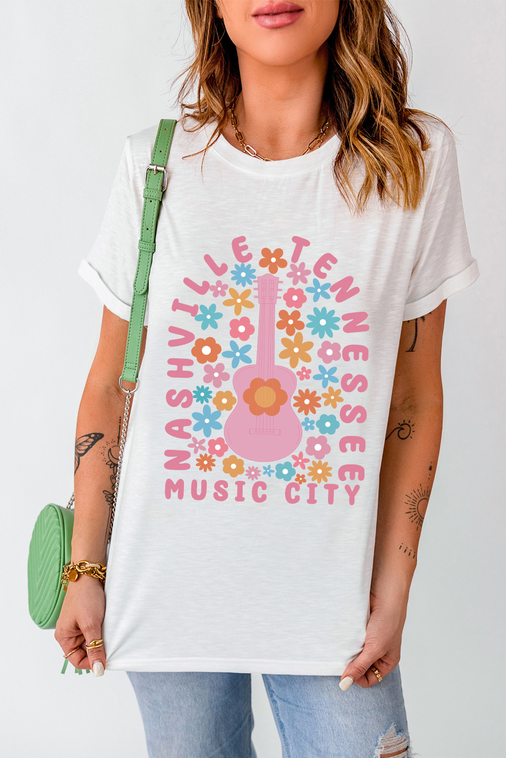 Nashville Music City Graphic Tee, Women's Floral Short Sleeve - Detail View 11 Nashville Music City Graphic Tee, Women's Floral Short Sleeve - Detail View 11