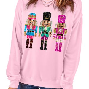 Women's Pink Nutcracker Sweatshirt, Casual Christmas Pullover - Main View