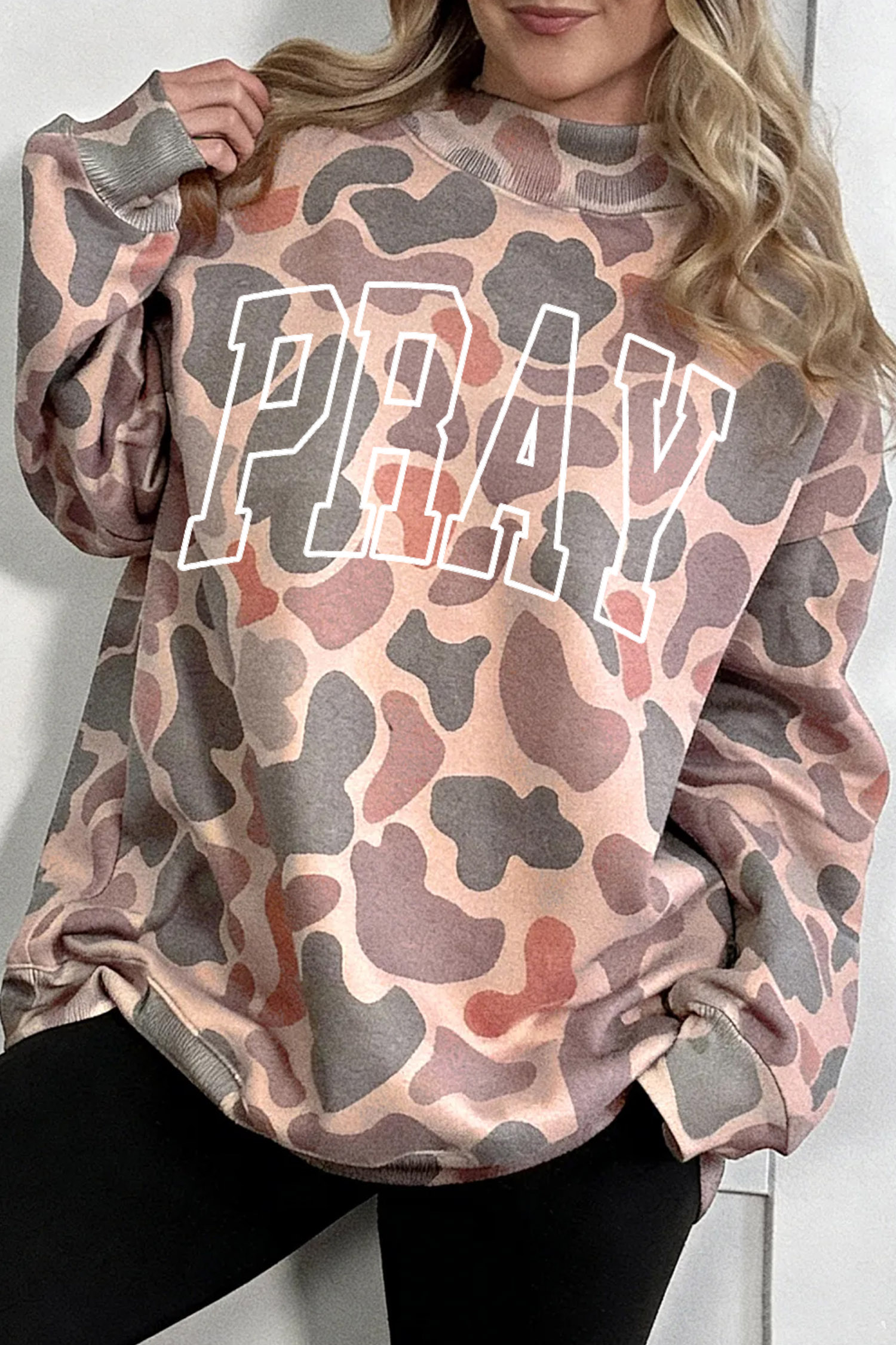 Cozy Women's Polyester Sweatshirt, Camo Stand Neck Pullover - Detail View 6 Cozy Women's Polyester Sweatshirt, Camo Stand Neck Pullover - Detail View 6