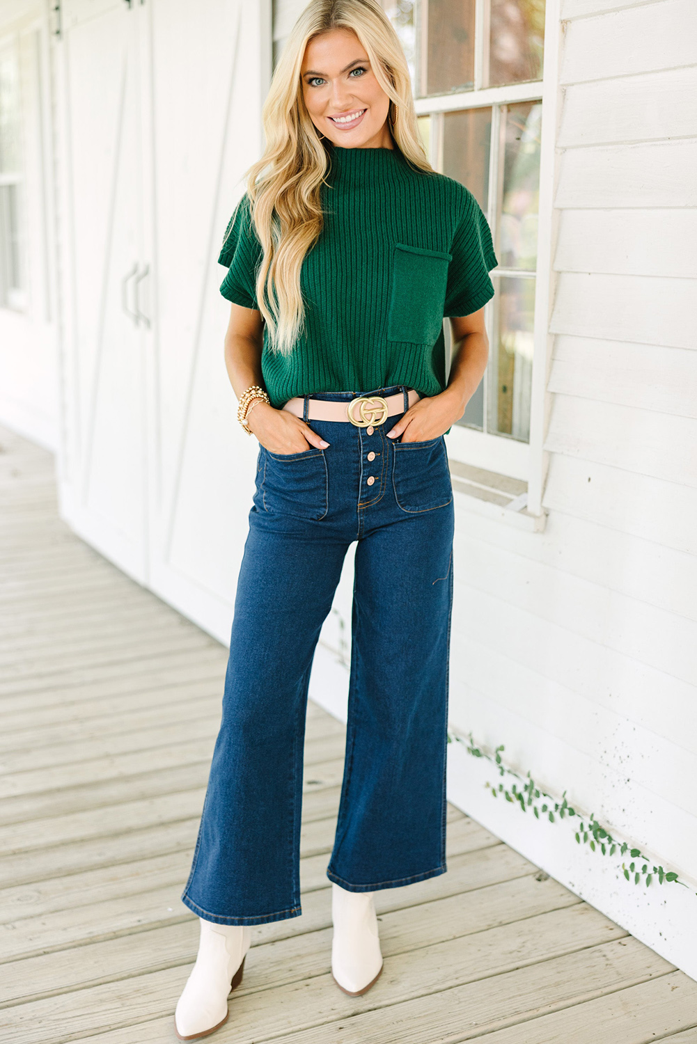 Short Sleeve Ribbed Sweater, Trendy High Neck Daily Pullover - Detail View 6 Short Sleeve Ribbed Sweater, Trendy High Neck Daily Pullover - Detail View 6