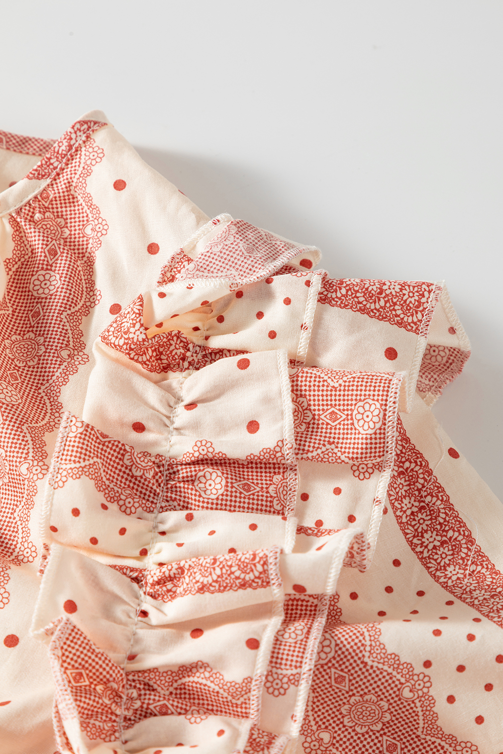 Women's Short Sleeve Mixed Print Blouse, Boho Casual Shirt - Detail View 18 Women's Short Sleeve Mixed Print Blouse, Boho Casual Shirt - Detail View 18
