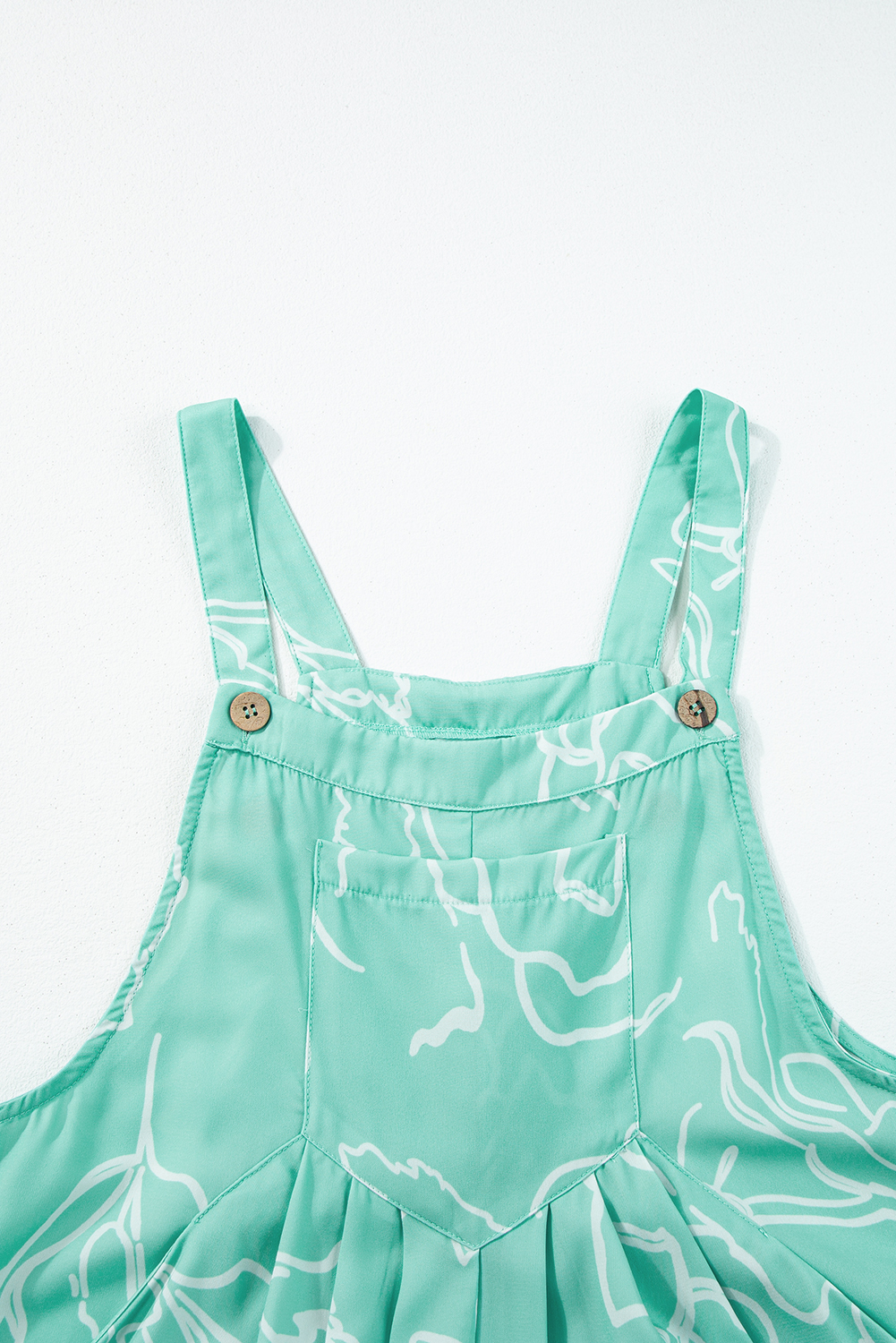 Moonlight Jade Floral Overalls, Relaxed Wide Leg Vacation Fit - Detail View 8 Moonlight Jade Floral Overalls, Relaxed Wide Leg Vacation Fit - Detail View 8