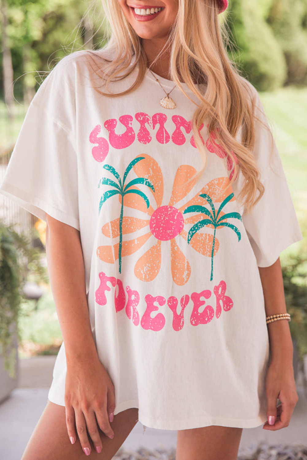 Comfortable and Vibrant Women's Summer T-Shirt - White with Floral Graphic and Slogan - Detail View 3 Comfortable and Vibrant Women's Summer T-Shirt - White with Floral Graphic and Slogan - Detail View 3