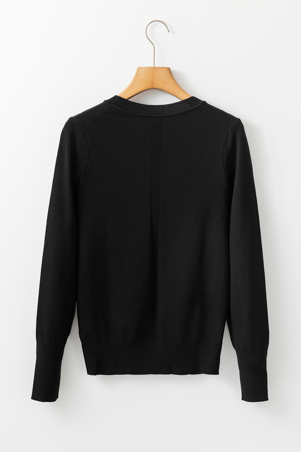Women's Sweater, Black Sweater, Slim Fit, Lightweight, Crew Neck, Long Sleeve, Casual Wear, Solid Color, Timeless Style, Comfortable, Versatile, Daily Wear, Basic Sweater, Sheath Silhouette - Detail View 8 Women's Sweater, Black Sweater, Slim Fit, Lightweight, Crew Neck, Long Sleeve, Casual Wear, Solid Color, Timeless Style, Comfortable, Versatile, Daily Wear, Basic Sweater, Sheath Silhouette - Detail View 8