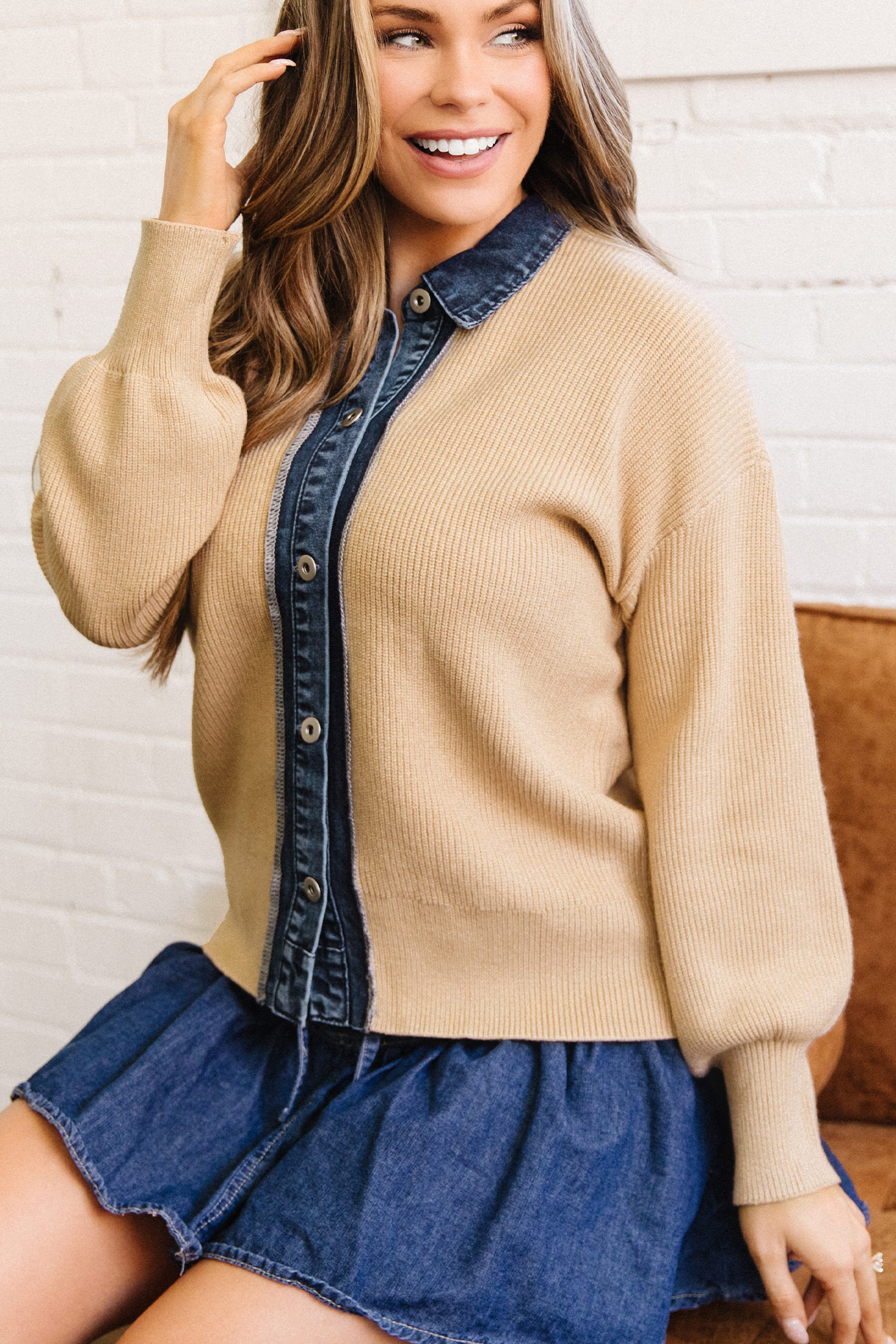 Women's Drop Shoulder Cardigan, Cozy Soft Knit Sweater - Detail View 6 Women's Drop Shoulder Cardigan, Cozy Soft Knit Sweater - Detail View 6