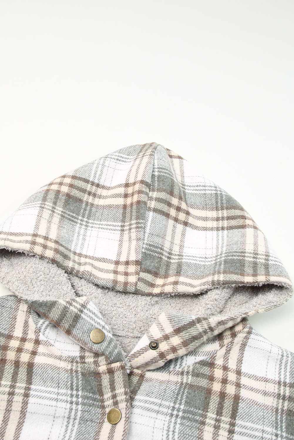 Warm Sherpa Lined Shacket, Women's Gray Long Sleeve Coat - Detail View 12 Warm Sherpa Lined Shacket, Women's Gray Long Sleeve Coat - Detail View 12