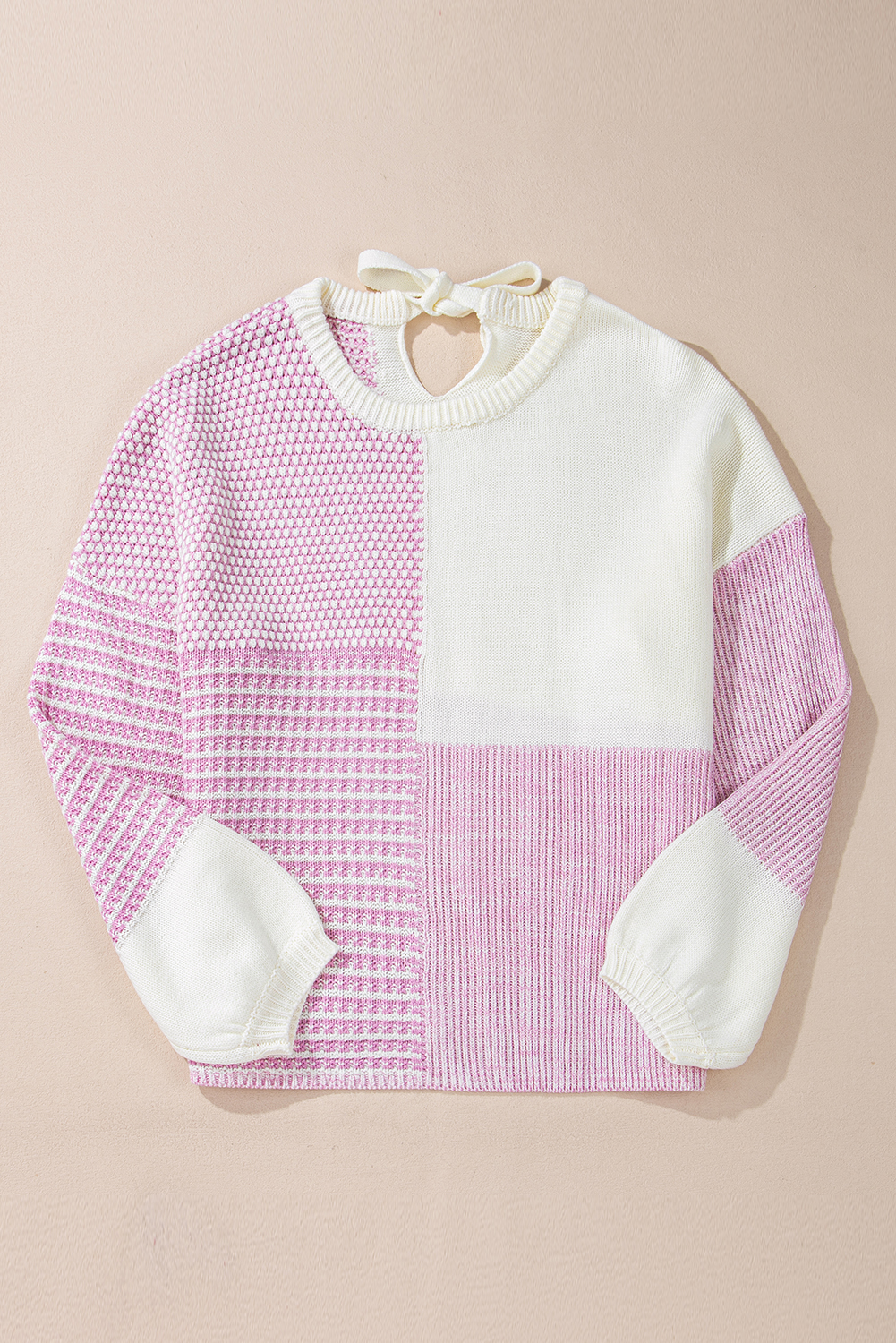 Women's Sweater, Bonbon Colorblock, Tie Back, Casual Style, Long Sleeve, Fall Fashion, Relaxed Fit, Comfortable, Versatile, Knitwear, Round Neck, Elegant Design, Daily Wear, Soft Acrylic, Trendy - Detail View 4 Women's Sweater, Bonbon Colorblock, Tie Back, Casual Style, Long Sleeve, Fall Fashion, Relaxed Fit, Comfortable, Versatile, Knitwear, Round Neck, Elegant Design, Daily Wear, Soft Acrylic, Trendy - Detail View 4