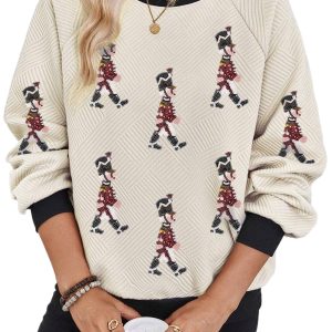 Women's Jet Stream Sequin Nutcracker Patched Colorblock Trim Long Sleeve Textured Top - Main View